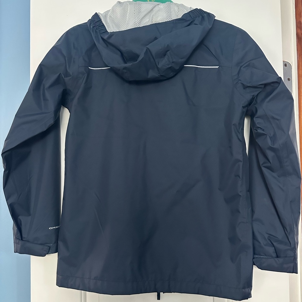 COLUMBIA Size M (10/12) Boys Navy Nylon Full Length Zipper with Pockets Raincoat - Picture 4 of 4